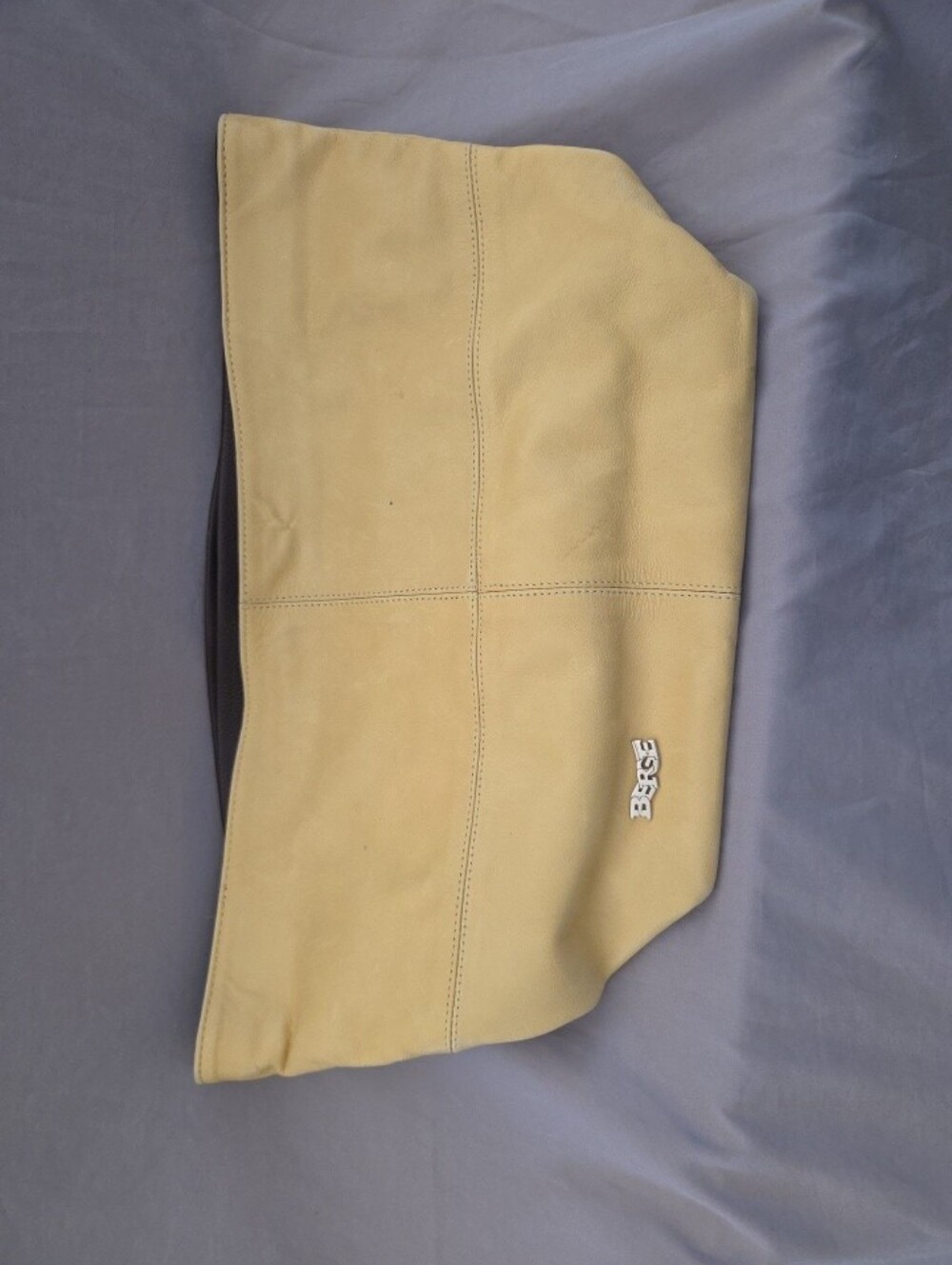 Yellow Tote Leather Handbag with Dark Brown Trim By Berge
